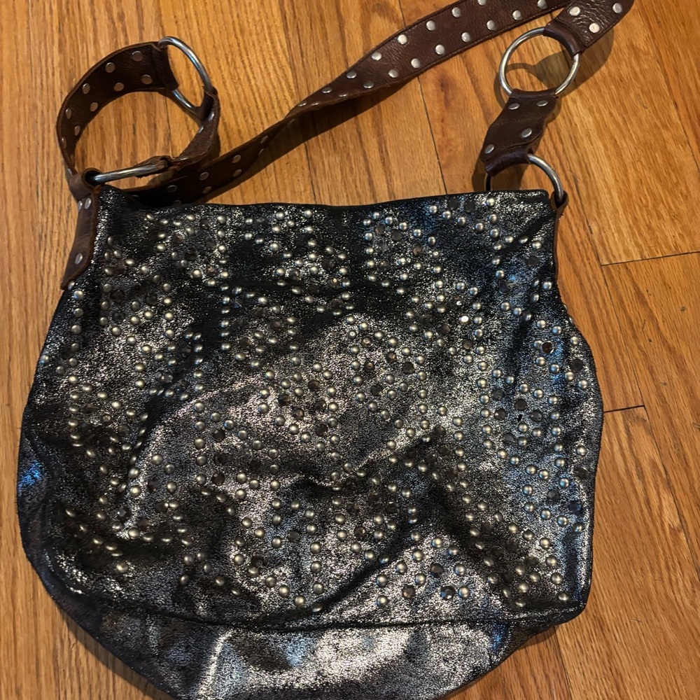 Last chance! Betsey Johnson Crossbody Bag in Gunmetal Silver with Brown Strap